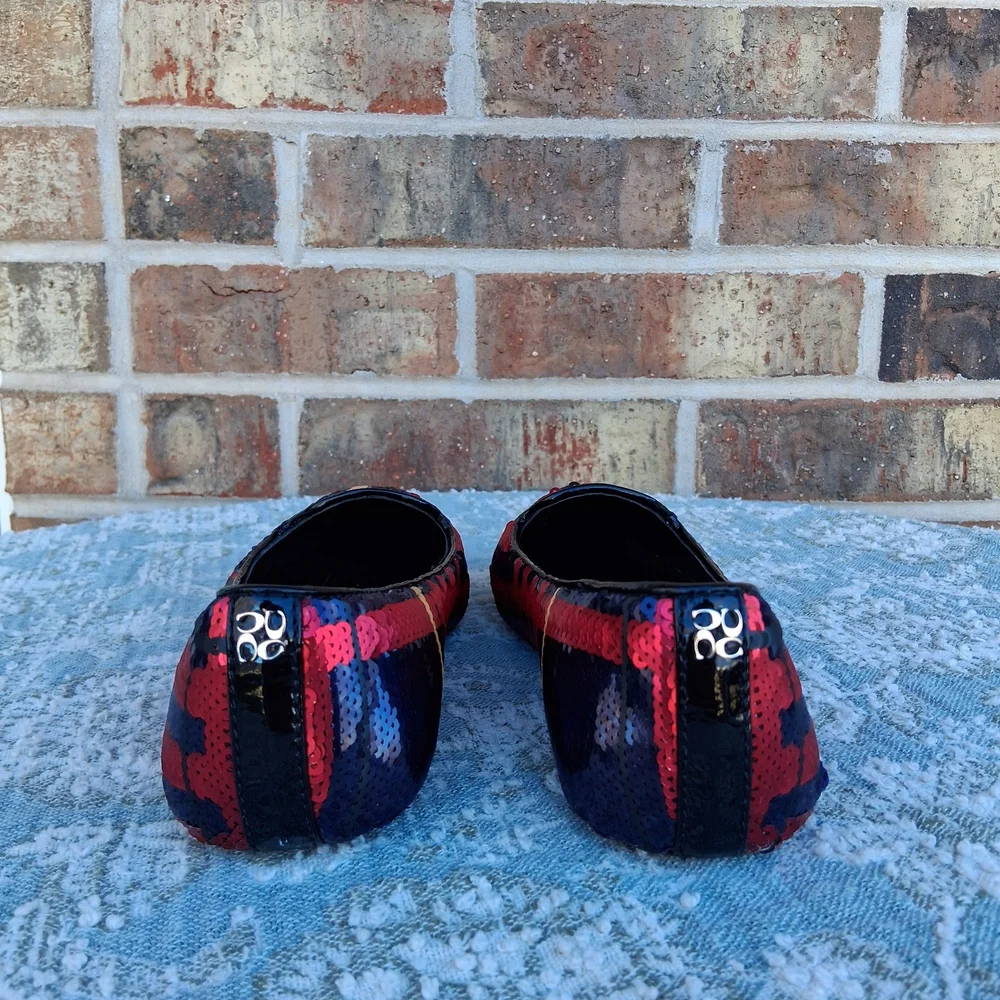 🍒 Coach "Deborah" Leather Sequin Embellished Plaid Ballet Flats Sz. 6 - Picture 5 of 11